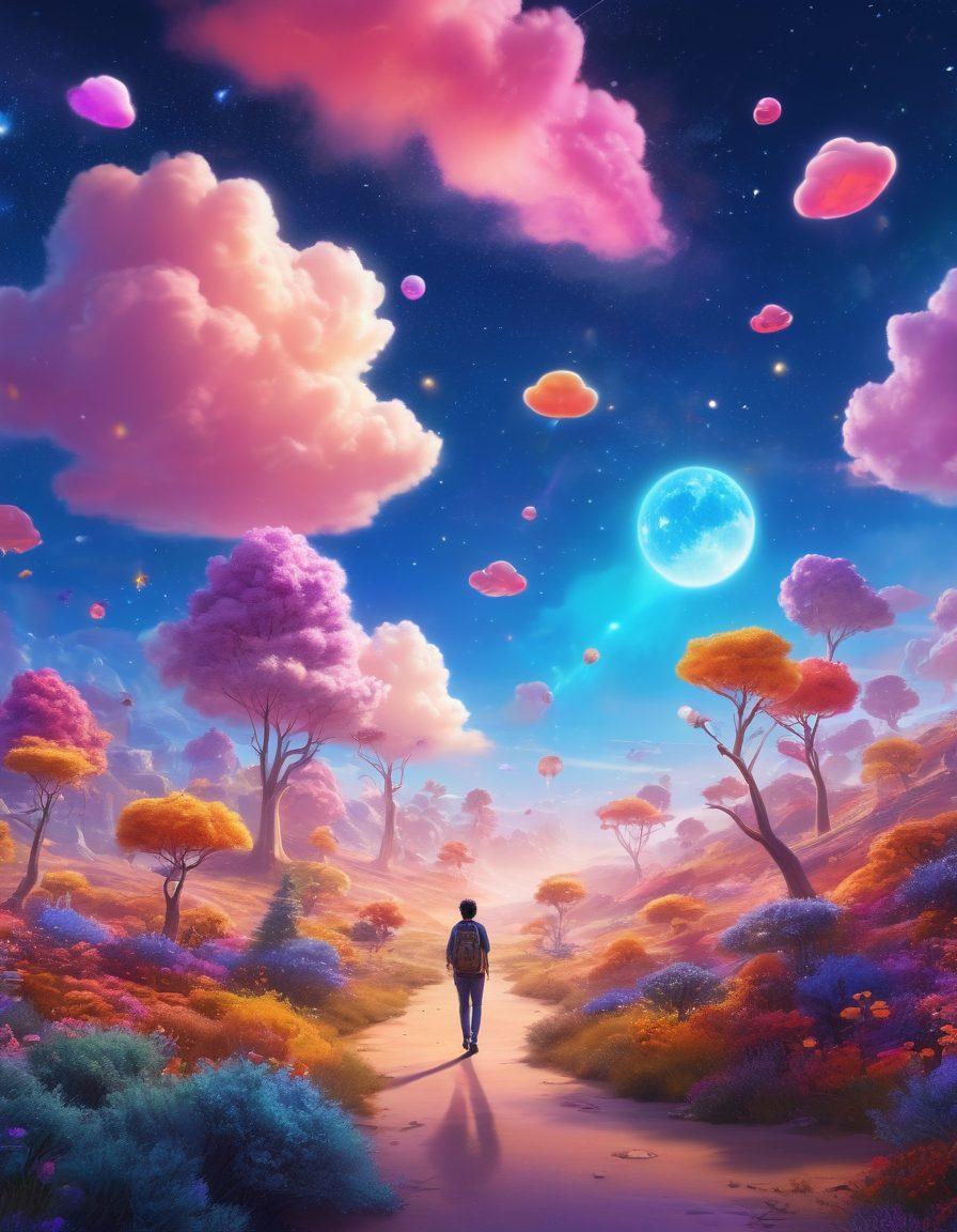 A whimsical digital landscape showcasing a diverse group of people navigating various colorful web platforms on oversized devices, each depicting a delightful user experience. Include elements like interactive buttons, floating icons representing user-friendly features, and cheerful expressions on the users' faces. Create a sense of dynamism with flowing lines connecting the devices, symbolizing seamless navigation. The background should be bright and inviting, with clouds and stars symbolizing creativity. vibrant colors. 3D.